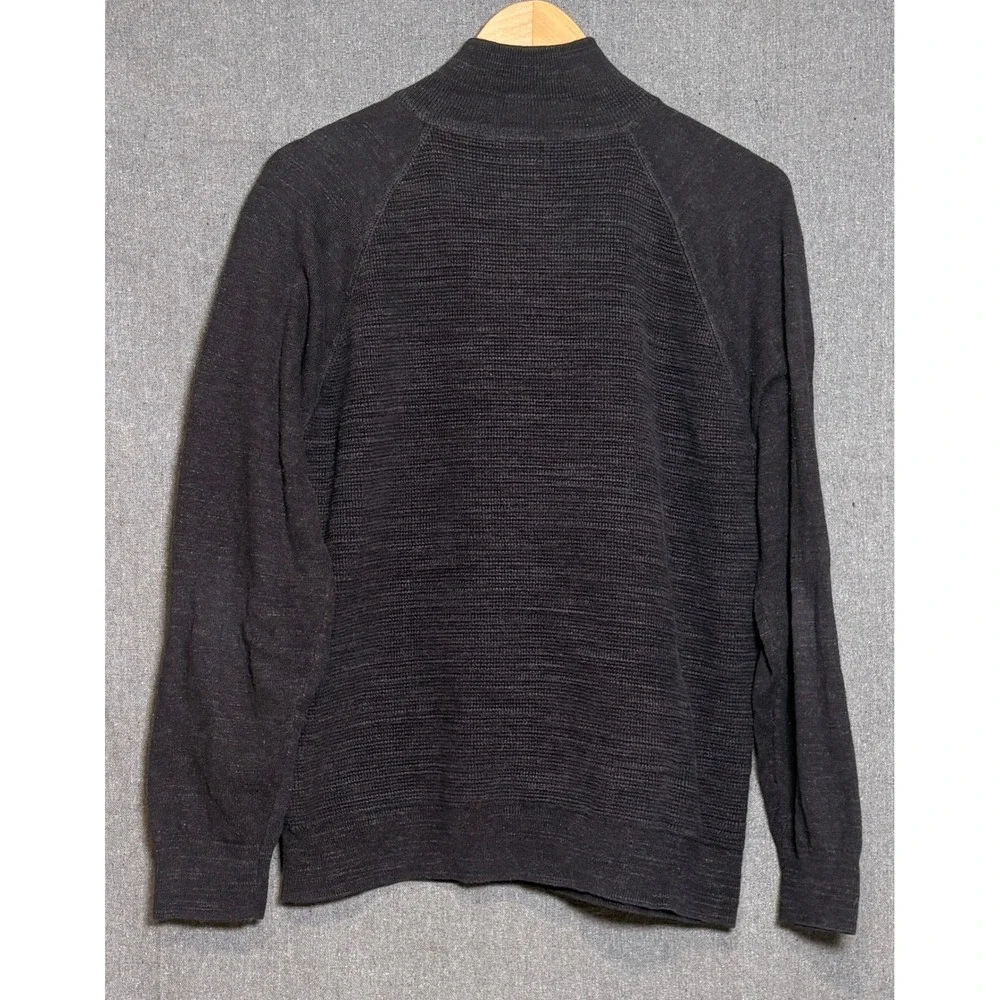 J. Crew Mens Quarter Zip Pullover Sweater Charcoal Gray Cotton Waffle Knit Large